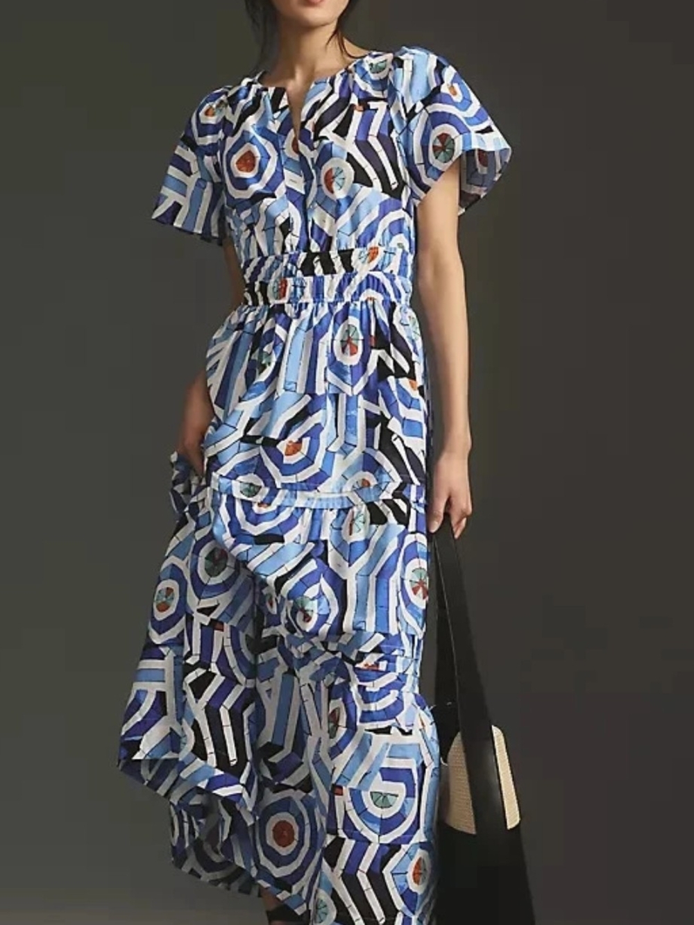 🌼B2G1🌼 Anthropologie Somerset Blue Geometric Print Maxi Dress NWOT